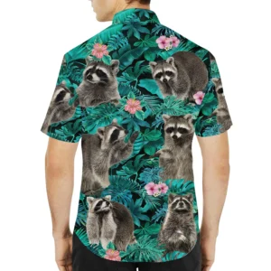Adorable Raccoon Hibiscus Flower Dark Night Hawaiian Shirt