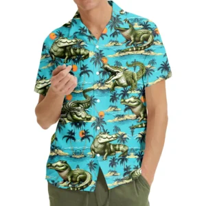 Alligator Tropical Beach Palm Tree Hawaiian Shirt