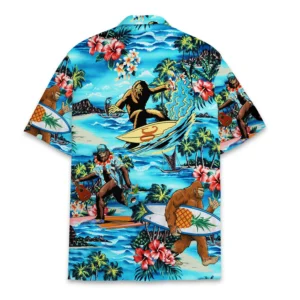 Bigfoot Surfing Tropical Beach Hawaiian Shirt