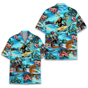 Bigfoot Surfing Tropical Beach Hawaiian Shirt