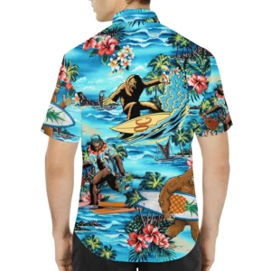 Bigfoot Surfing Tropical Beach Hawaiian Shirt