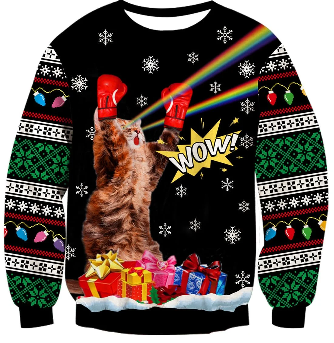 Cat Boxing Rainbow Gifts Funny Ugly Sweatshirt