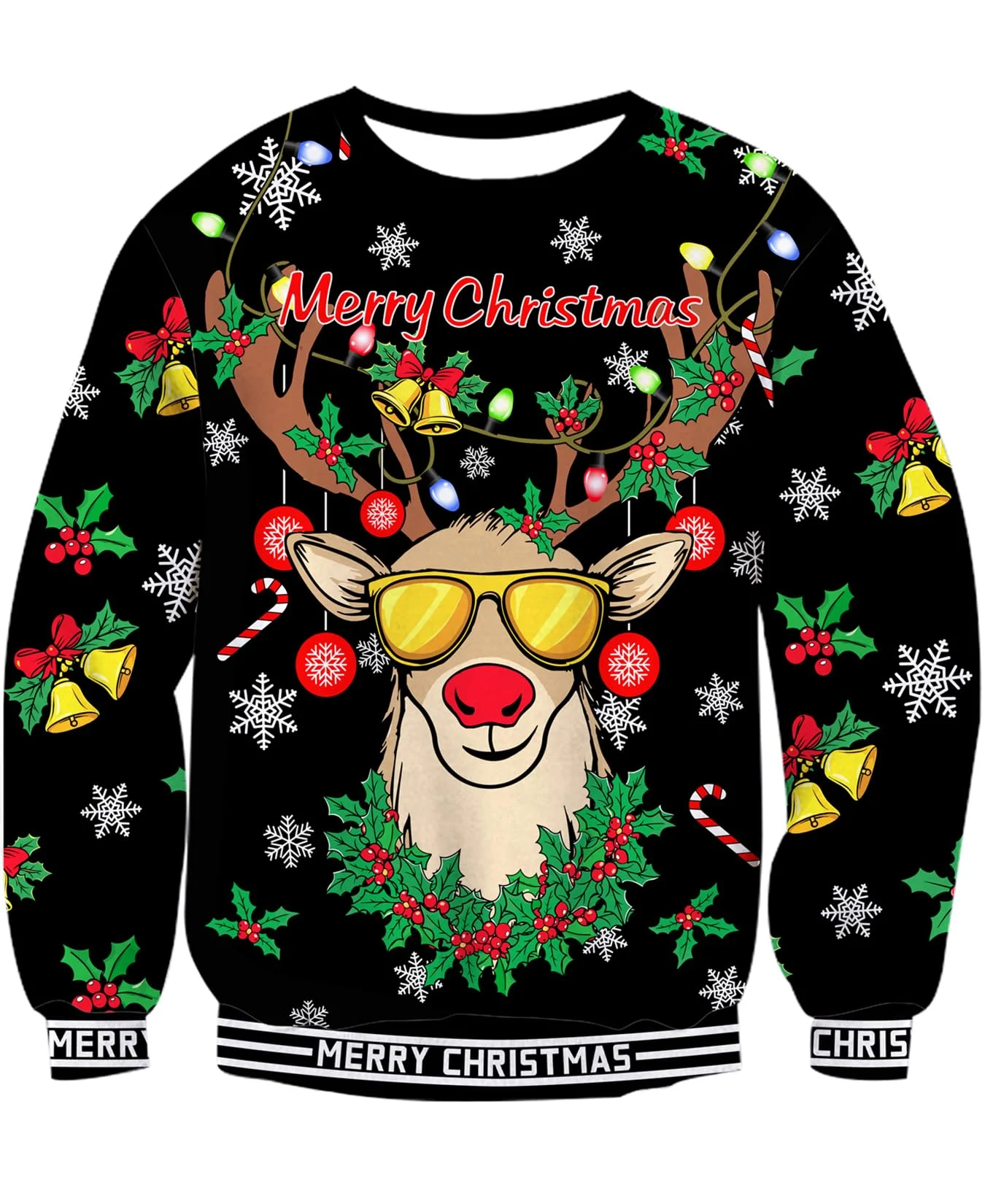 Cool Reindeer Antler Wreath Sunglasses Ugly Sweatshirt