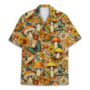Cottagecore Fungi Butterfly Meadow Print Hawaiian Shirt