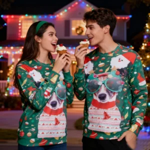 Dog Reindeer Glasses Santa Topper Ugly Sweatshirt