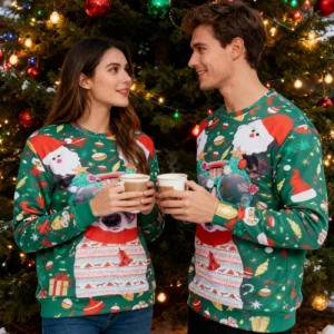 Dog Reindeer Glasses Santa Topper Ugly Sweatshirt