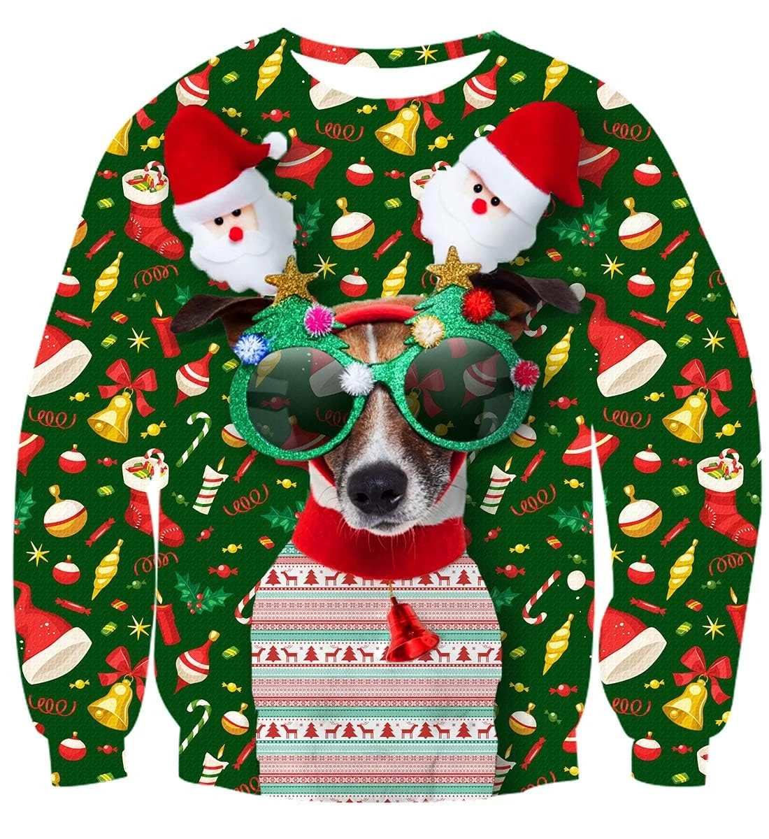 Dog Reindeer Glasses Santa Topper Ugly Sweatshirt