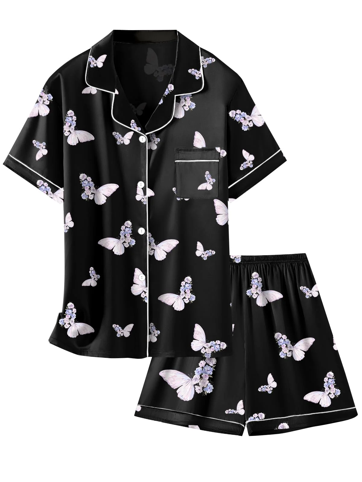 Black Sloth Cloud Star Print Short Sleeve Pajamas Set
