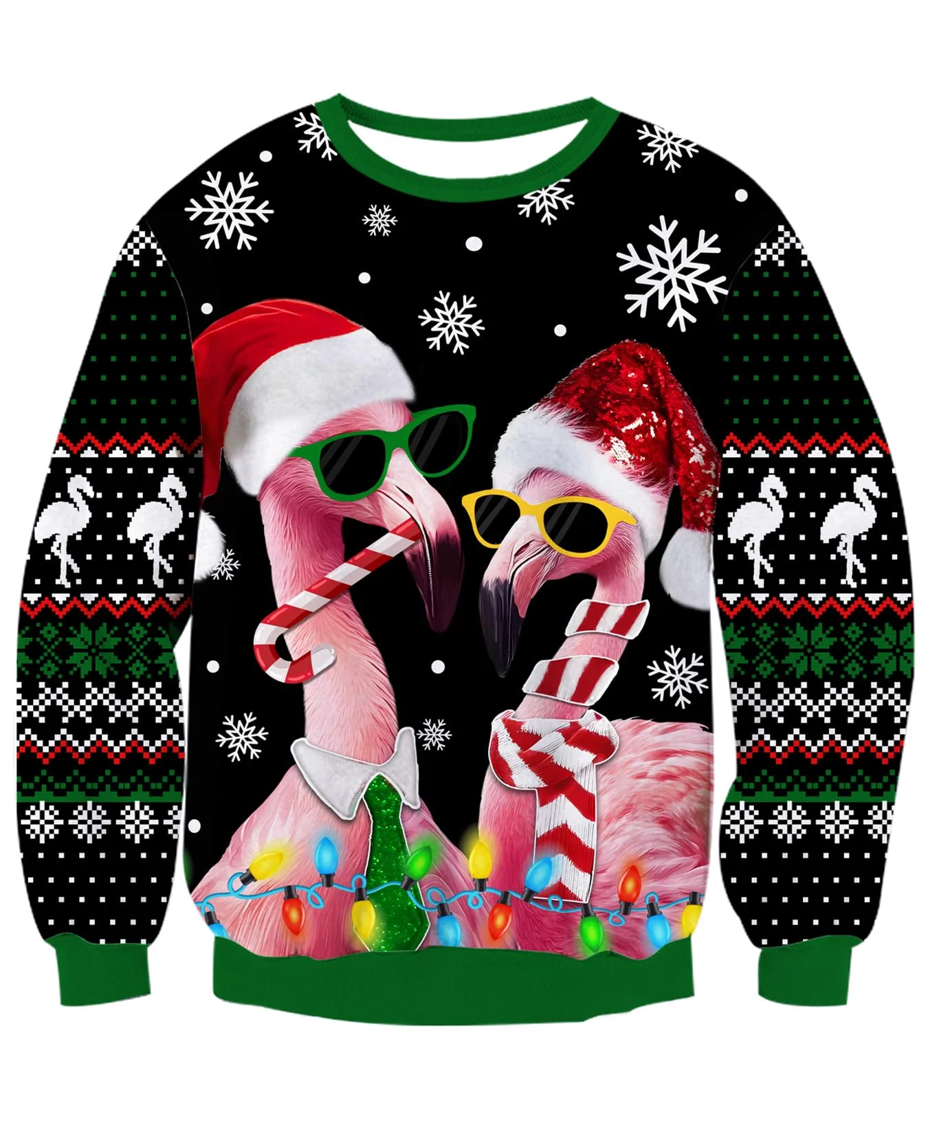 Flamingo Couple Christmas Lights Candy Cane Ugly Sweatshirt