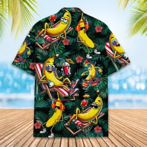 Funny Banana Character Dark Leafy Hawaiian Shirt
