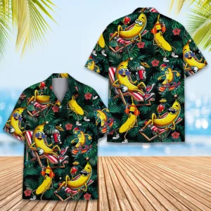 Funny Banana Character Dark Leafy Hawaiian Shirt