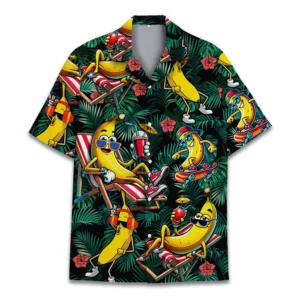 Funny Banana Character Dark Leafy Hawaiian Shirt