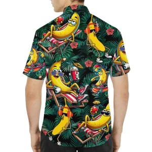 Funny Banana Character Dark Leafy Hawaiian Shirt