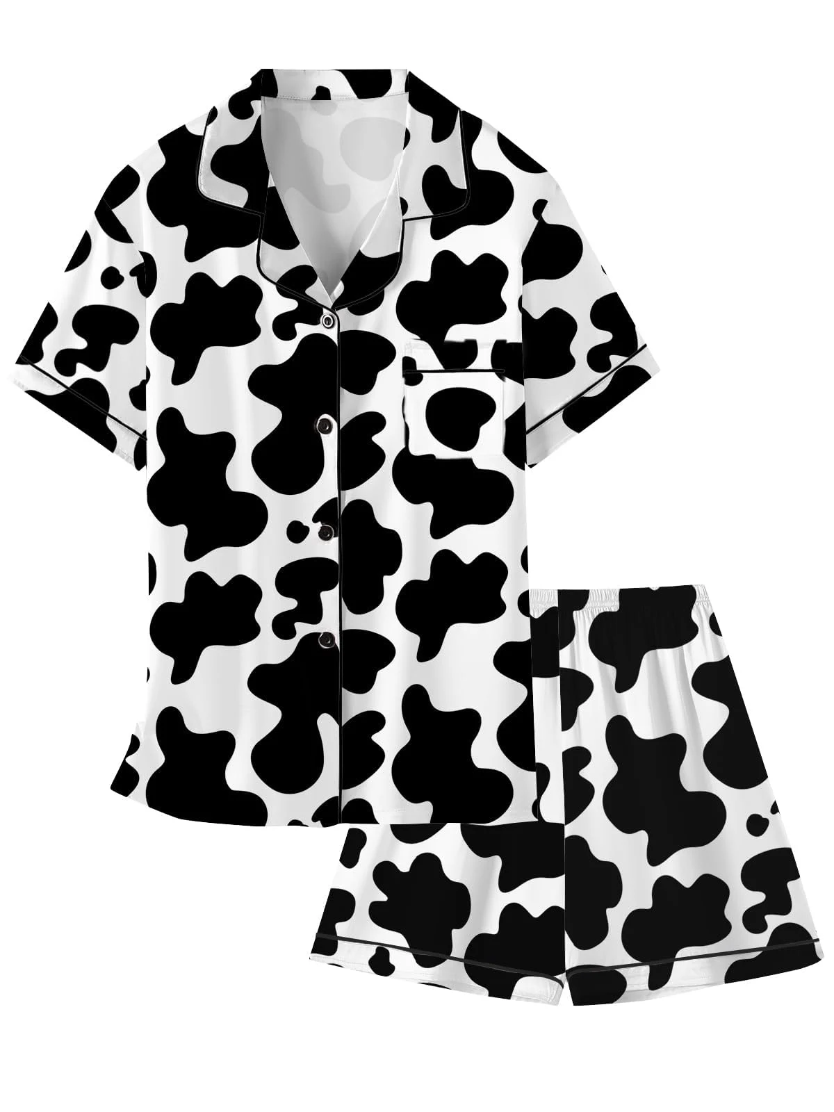 Funny Cow Spot Pattern Short Sleeve Summer Nightwear Pajamas Set