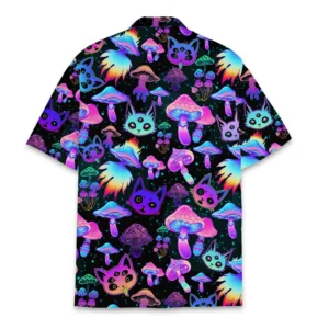 Mystical Galaxy Mushroom Cat Pattern Hawaiian Shirt