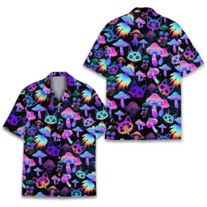 Mystical Galaxy Mushroom Cat Pattern Hawaiian Shirt