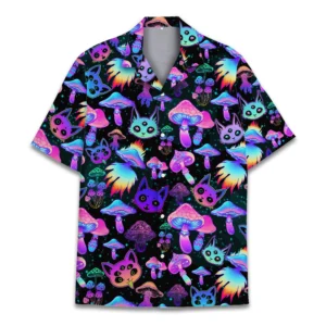 Mystical Galaxy Mushroom Cat Pattern Hawaiian Shirt