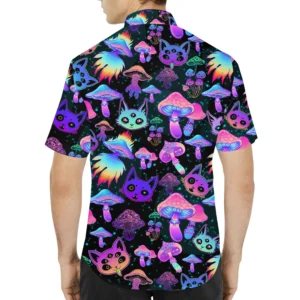 Mystical Galaxy Mushroom Cat Pattern Hawaiian Shirt
