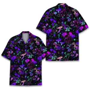 Neon Dinosaur Mushroom Hawaiian Shirt