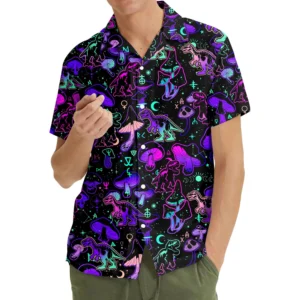 Neon Dinosaur Mushroom Hawaiian Shirt