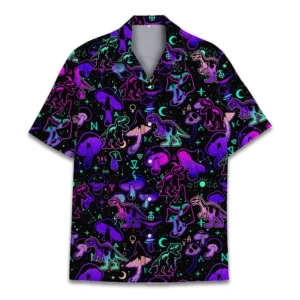 Neon Dinosaur Mushroom Hawaiian Shirt