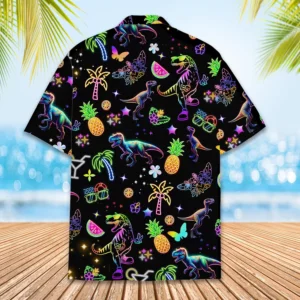 Neon Dinosaur Tropical Party Hawaiian Shirt