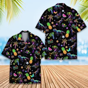 Neon Dinosaur Tropical Party Hawaiian Shirt