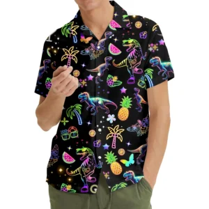 Neon Dinosaur Tropical Party Hawaiian Shirt