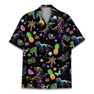Neon Dinosaur Tropical Party Hawaiian Shirt