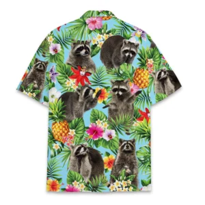 Raccoon Pineapple Tropical Flower Pattern Hawaiian Shirt