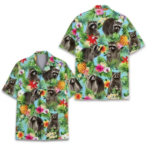 Raccoon Pineapple Tropical Flower Pattern Hawaiian Shirt