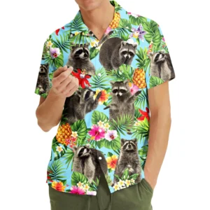 Raccoon Pineapple Tropical Flower Pattern Hawaiian Shirt