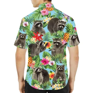 Raccoon Pineapple Tropical Flower Pattern Hawaiian Shirt