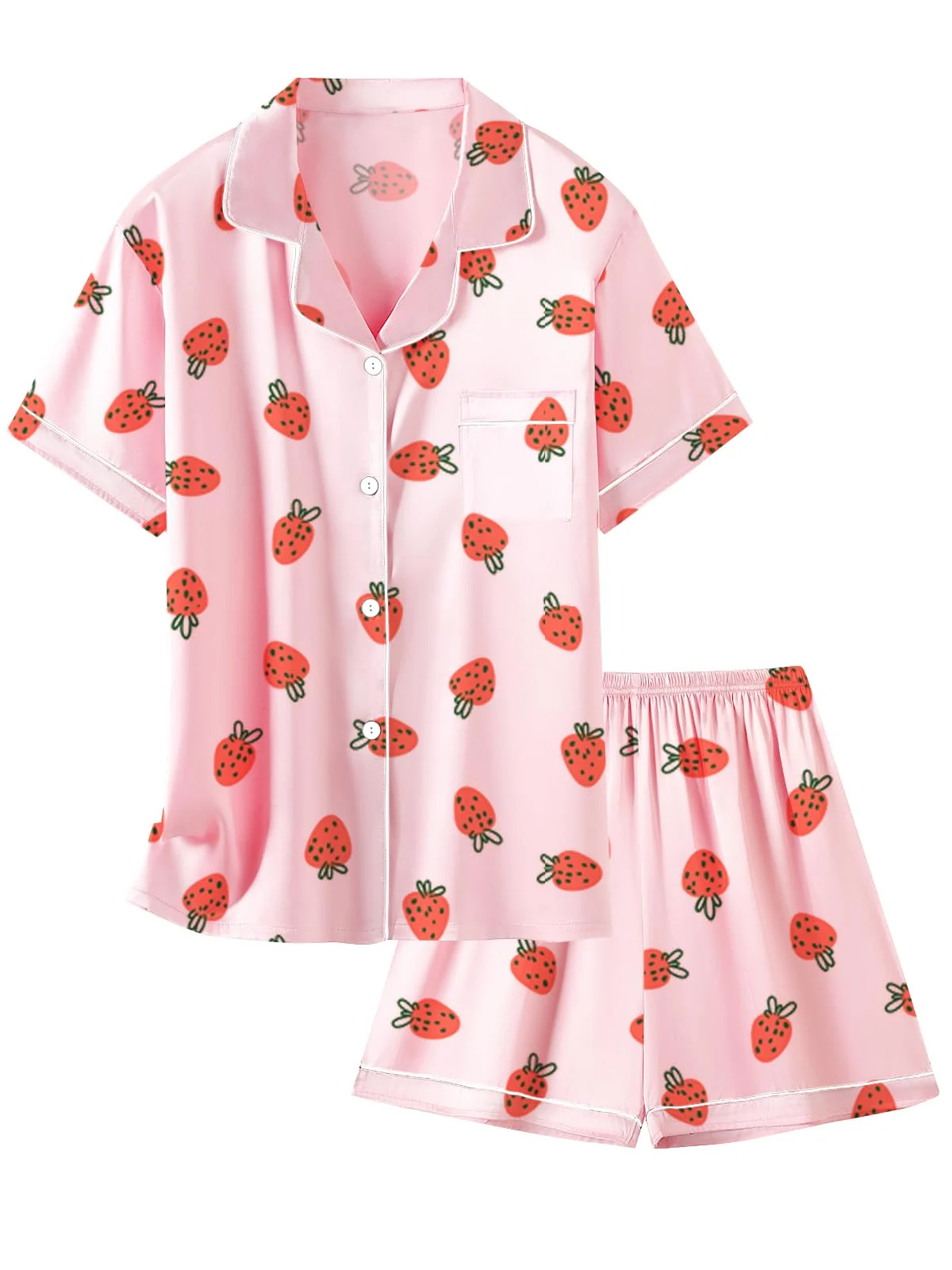 Sweet Strawberry Print Short Sleeve Nightwear Pajamas Set